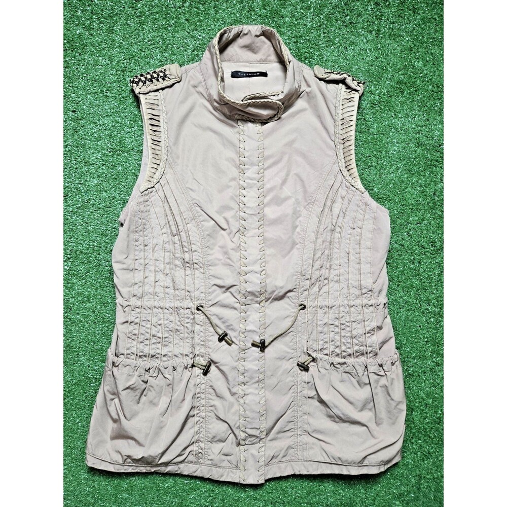 Elie Tahari Utility Vest – Beige – Nylon Drawstring Chain – Women’s Medium